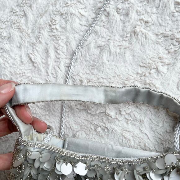 Cache silver beaded sequin mini evening bag convertible crossbody Y2K vintage - Picture 11 of 17